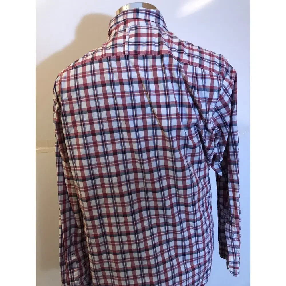 Banana Republic Shirt Mens Large Button Up Check Plaid Red Blue Long Sleeve A5